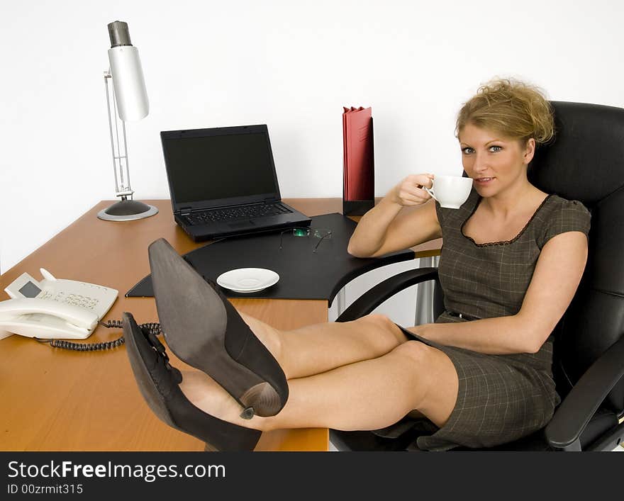 Business woman works in office. Business woman works in office.