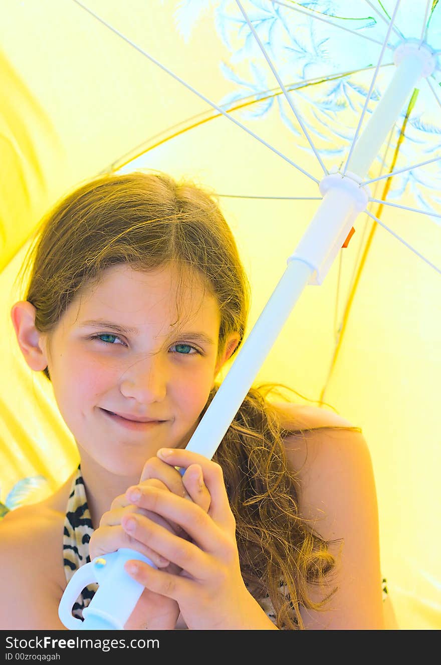 Portrait Girl on umbrella background for your design