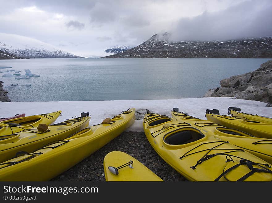 Kayaks On The Glacier