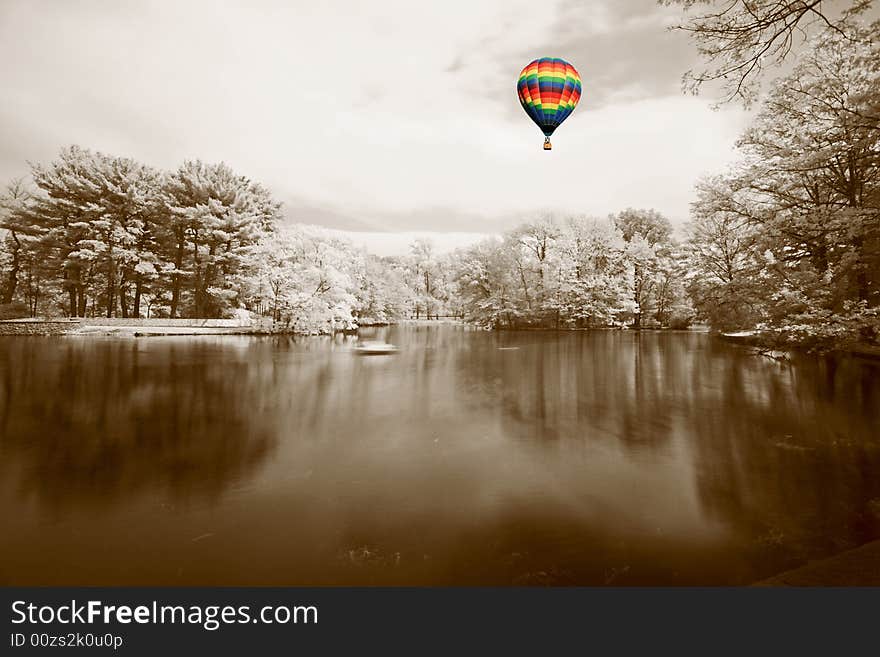 The infrared dreamy scenery  of  a park in New Jersey