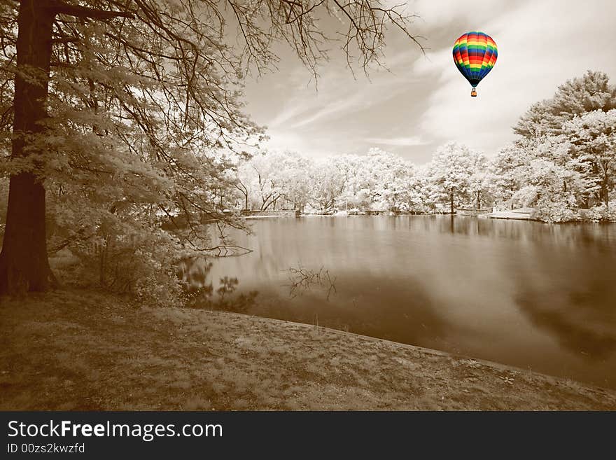 The infrared dreamy scenery  of  a park in New Jersey