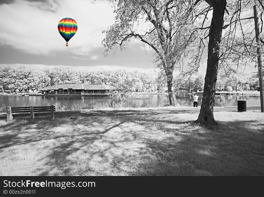 The infrared dreamy scenery  of  a park in New Jersey