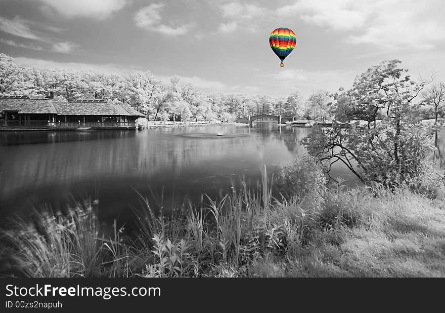 The infrared dreamy scenery of a park in New Jersey