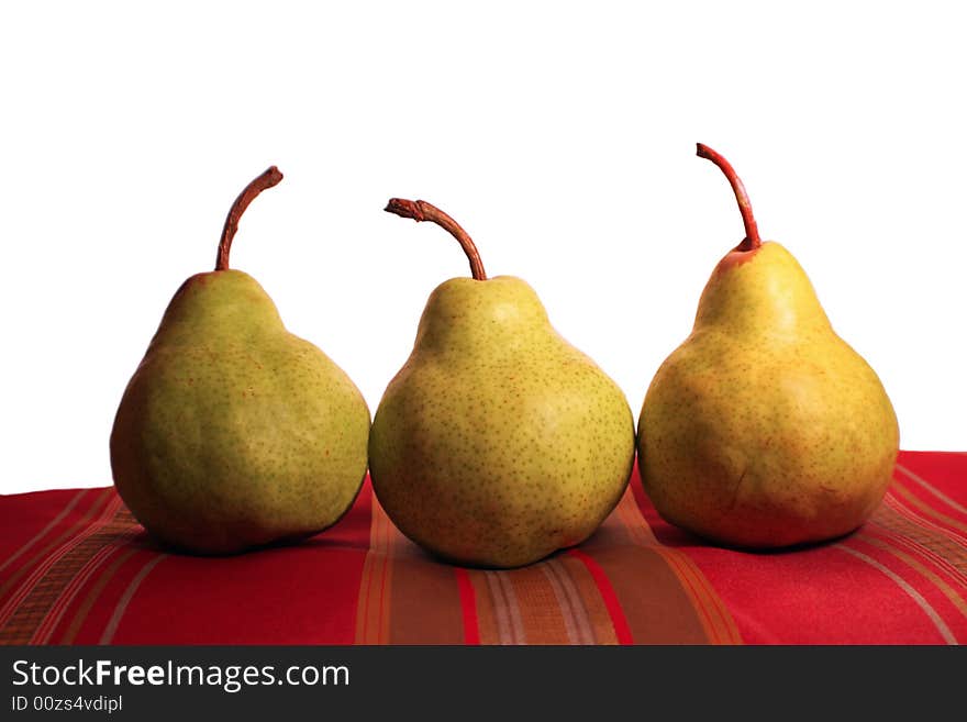 Pears set up with various backgrounds on various fabrics