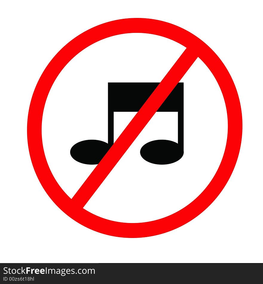 Vector illustration of a sign showing that music is forbidden. Vector illustration of a sign showing that music is forbidden