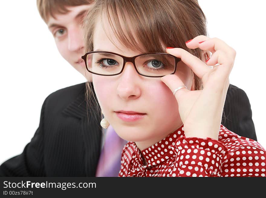 Group of business people working together. Shot in studio. Group of business people working together. Shot in studio.