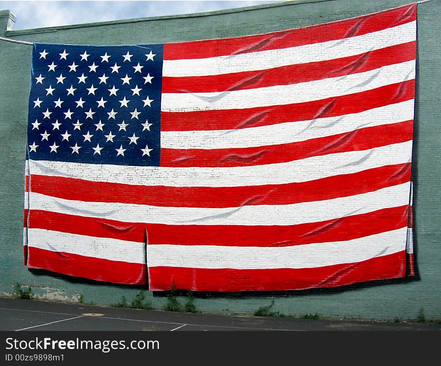 Painted American Flag on side of building