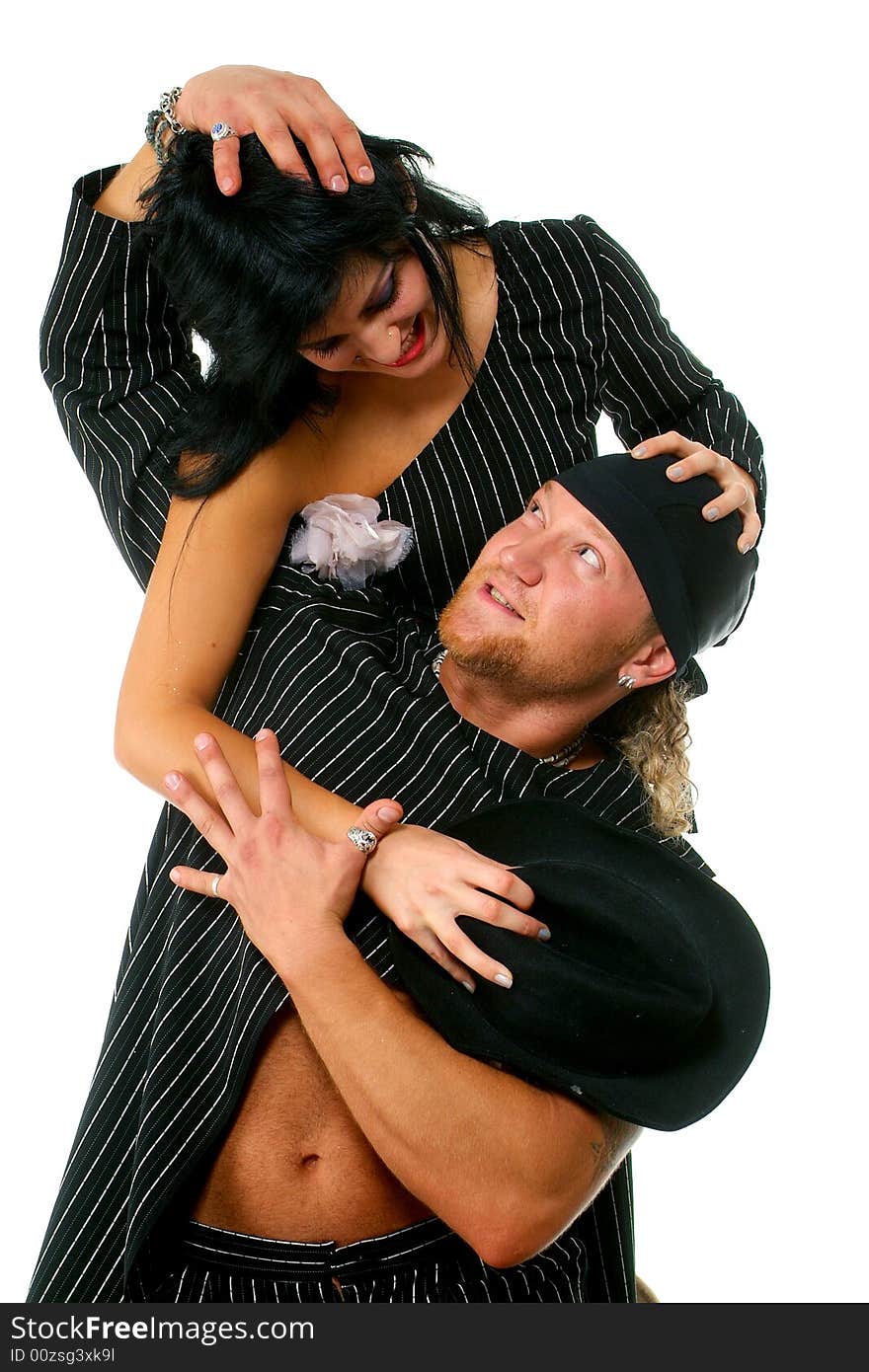 The strong man and the passionate woman on a white background