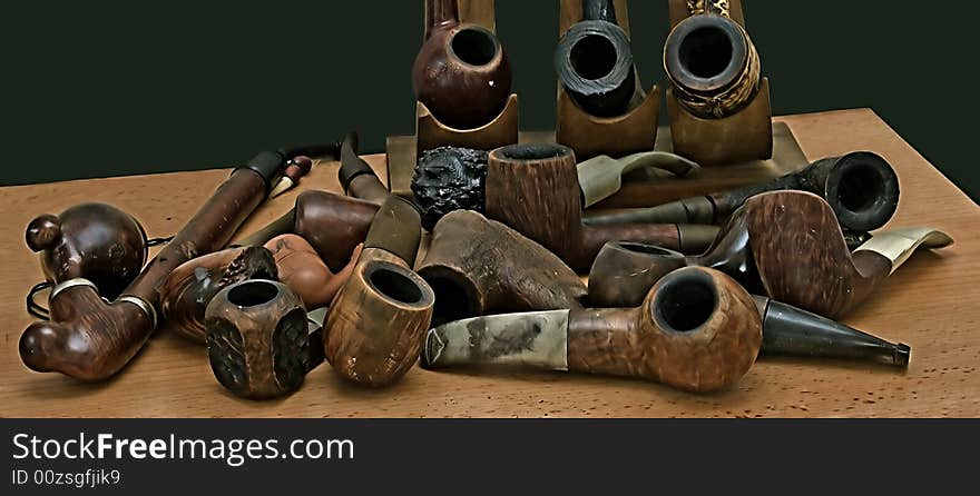 Still-life set of old pipes