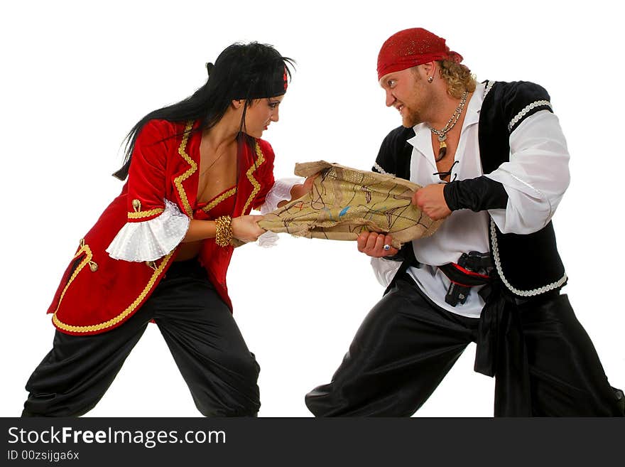 The strong man and the passionate woman on a white background