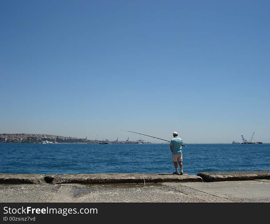 Fishing in Istanbul on the banks of Bosphorus