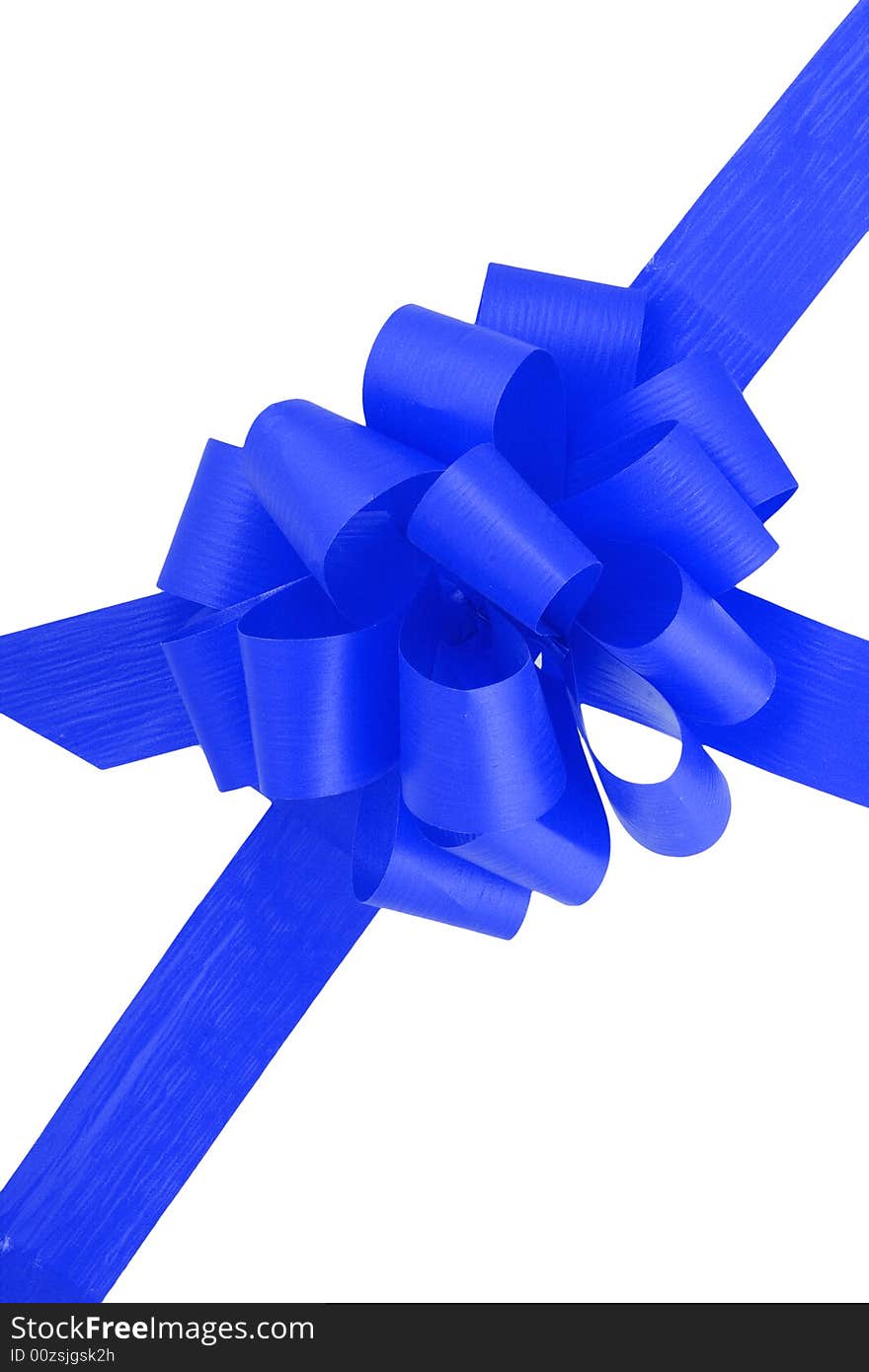 A blue ribbon isolated on the white background