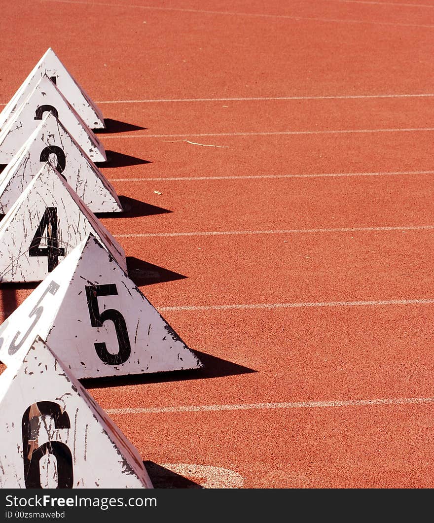 Number blocks on athletic running track. Number blocks on athletic running track