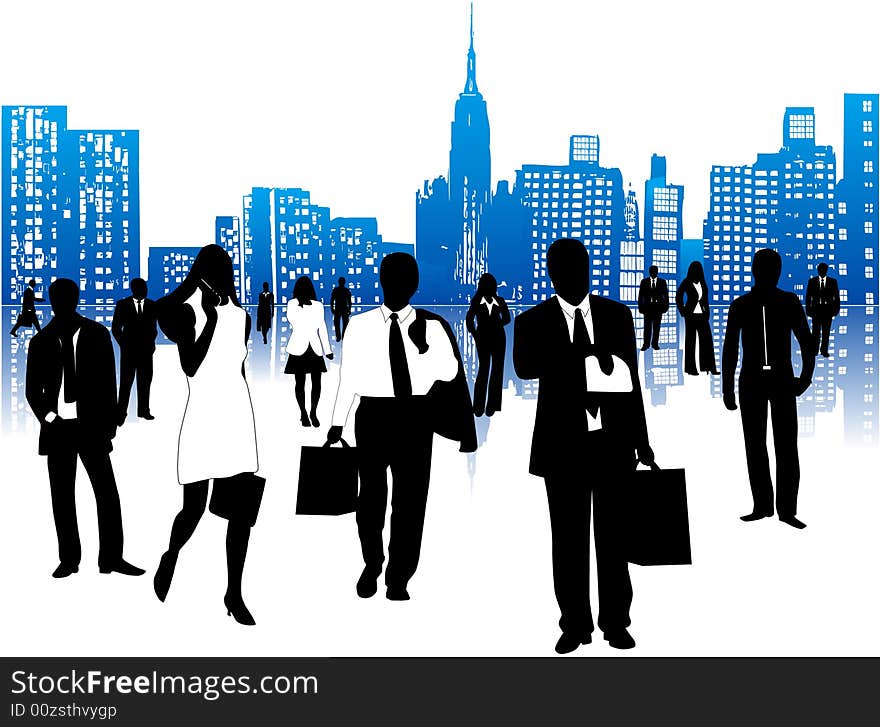 Business people and city