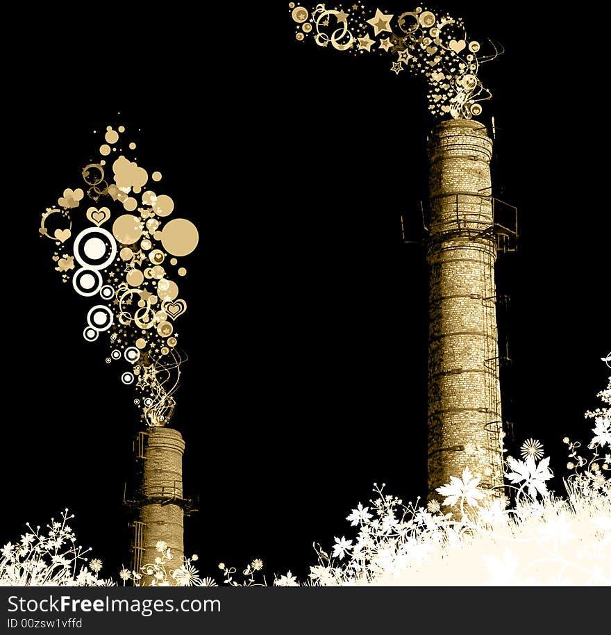 Sepia stared chimney-stalks. environmental concept