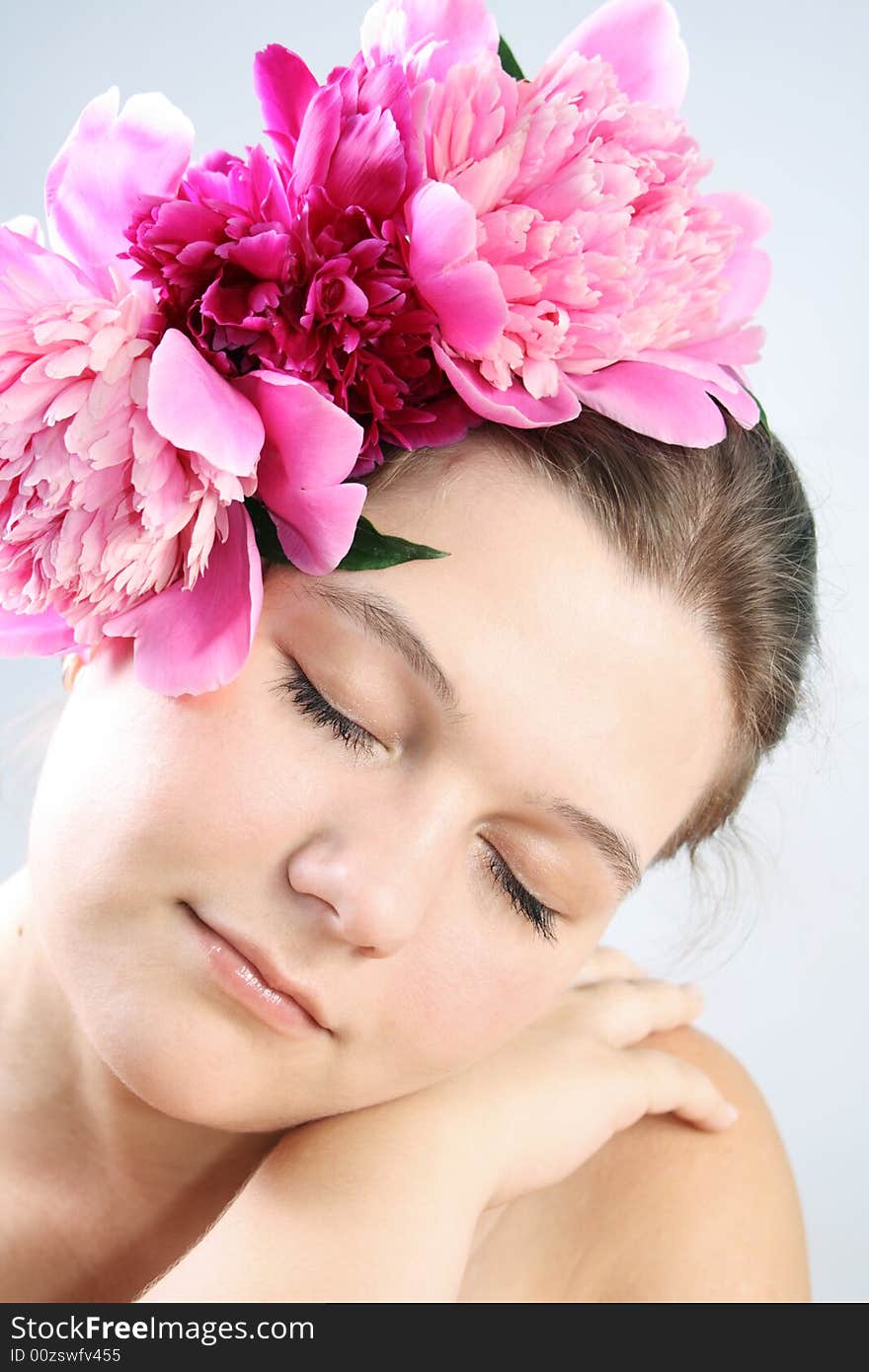 Portrait of Fresh and Beautiful woman with flower isolated on white. Portrait of Fresh and Beautiful woman with flower isolated on white