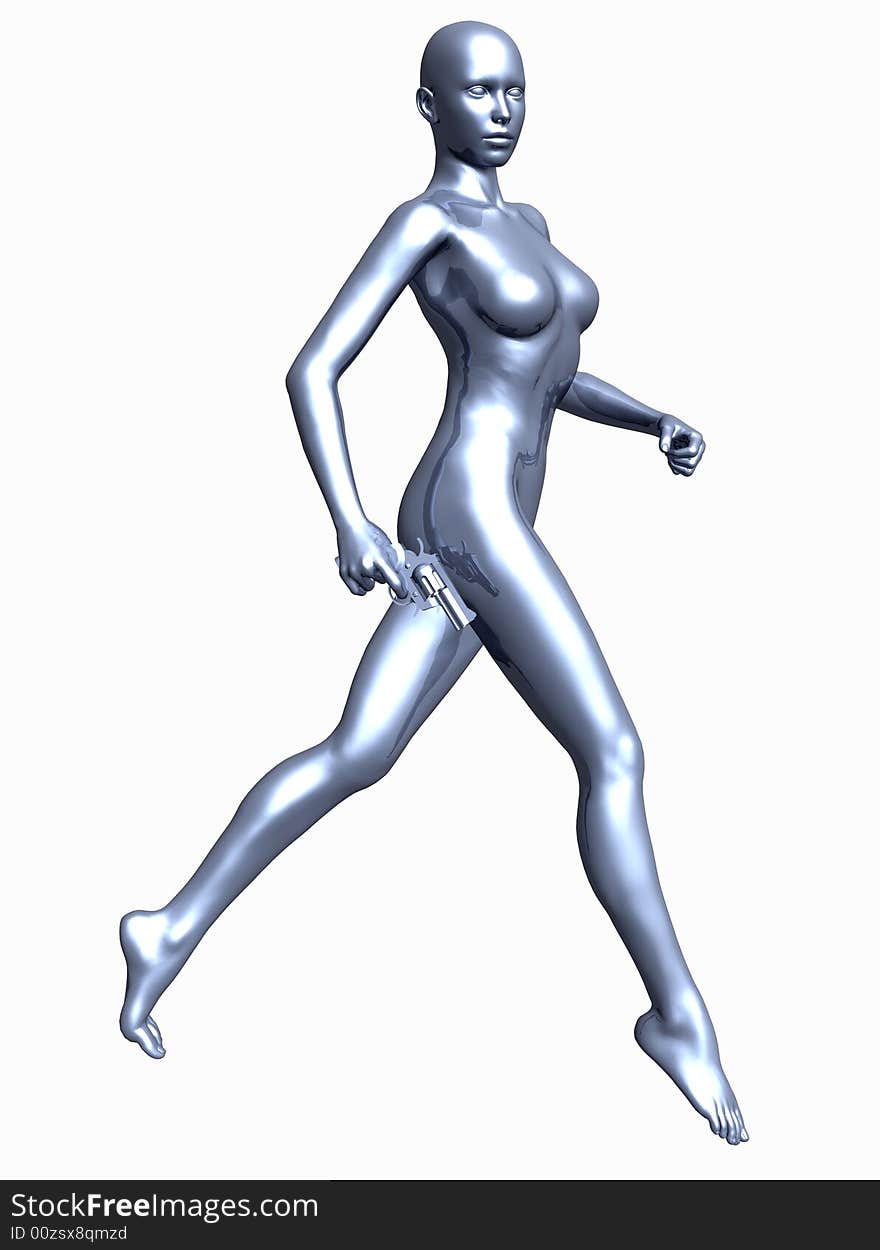 Metallic woman with gun