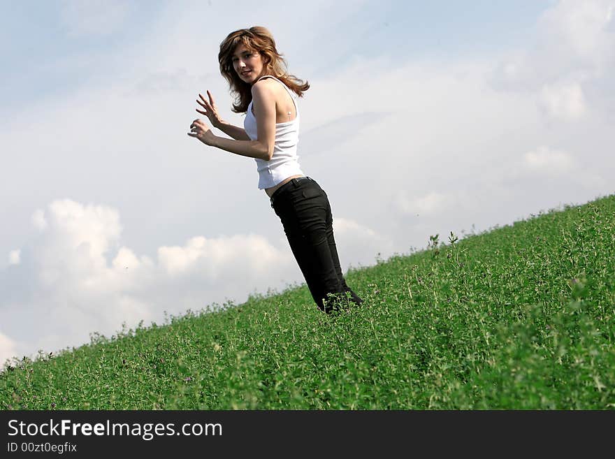 A beautiful girl on the field