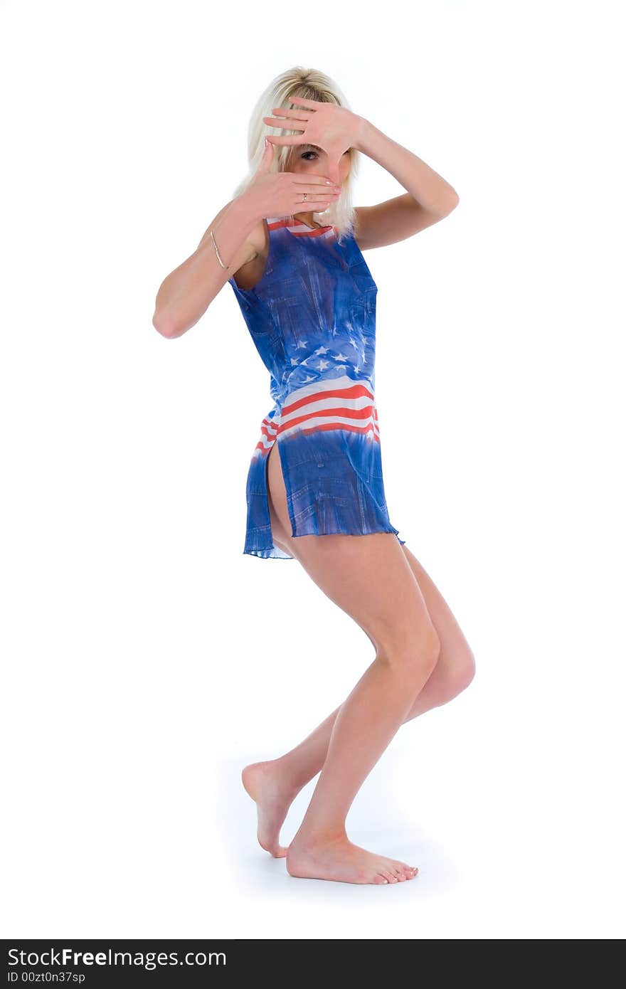 Girl in  dress from the American flag