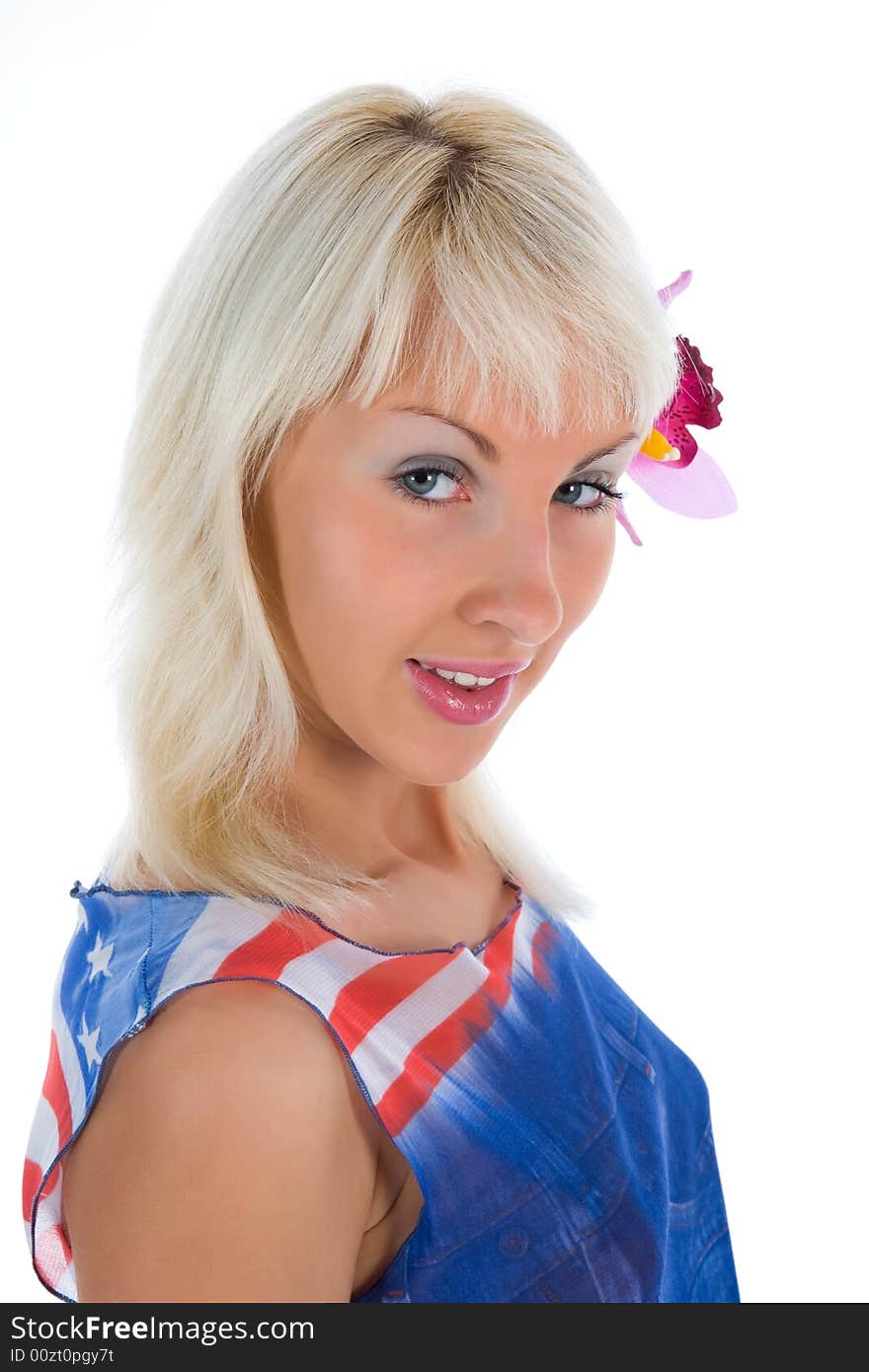 Girl in  dress from the American flag