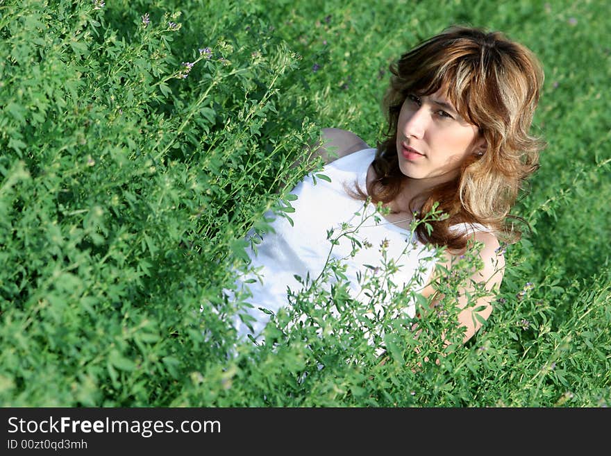 A beautiful girl on the field