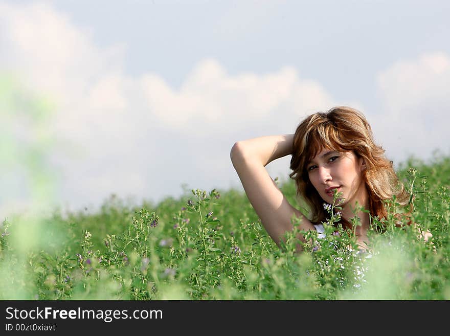 A beautiful girl on the field