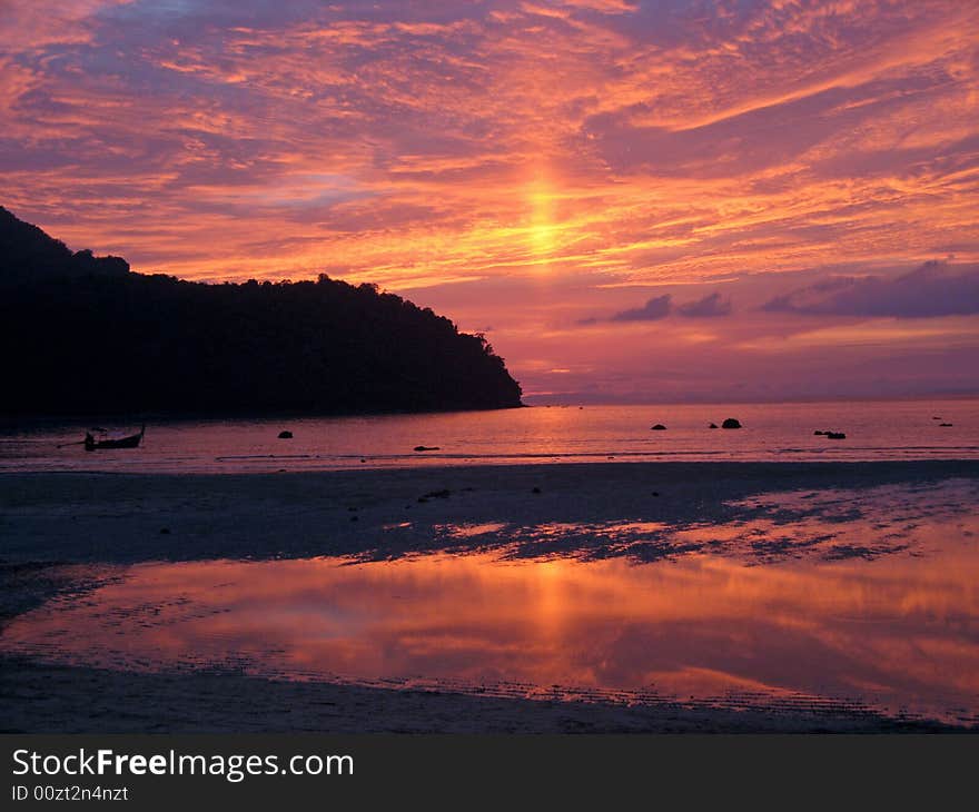 Sunset seen from a beach in Malaysia. Sunset seen from a beach in Malaysia