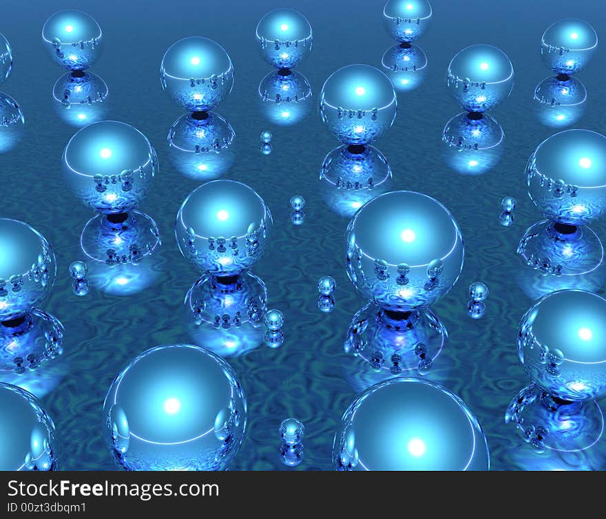 Balls reflecting on a mirror surface - digital artwork. Balls reflecting on a mirror surface - digital artwork.