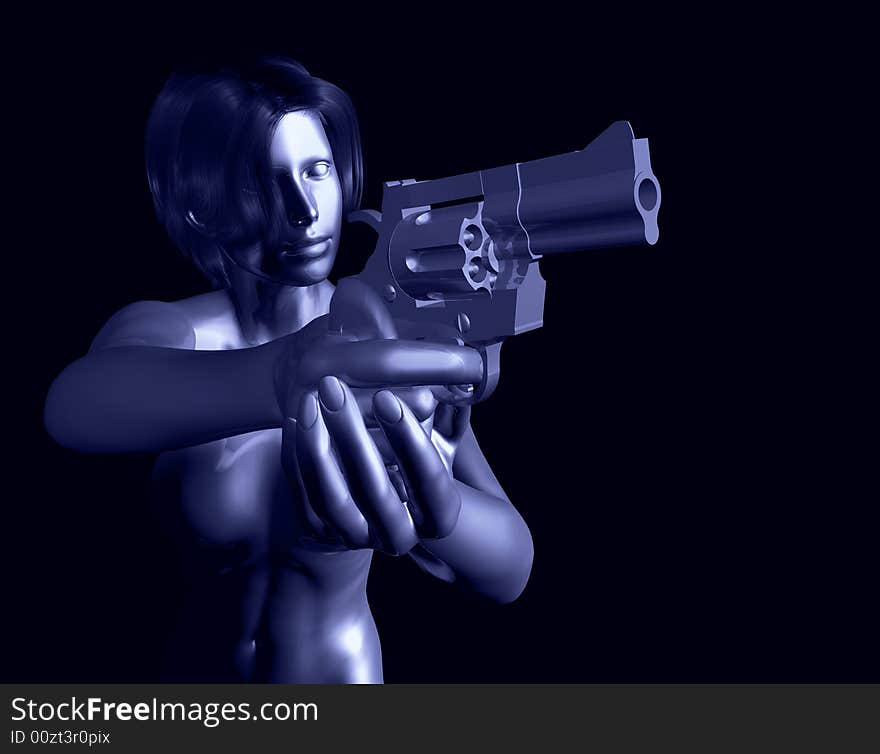 Metallic Woman With Gun