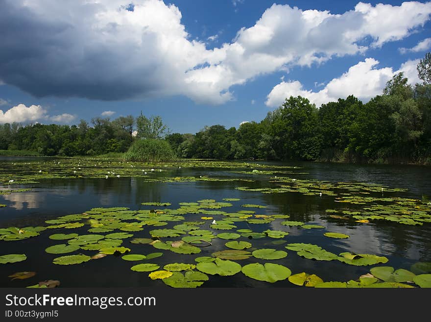 Beautiful landscape with lake and sky