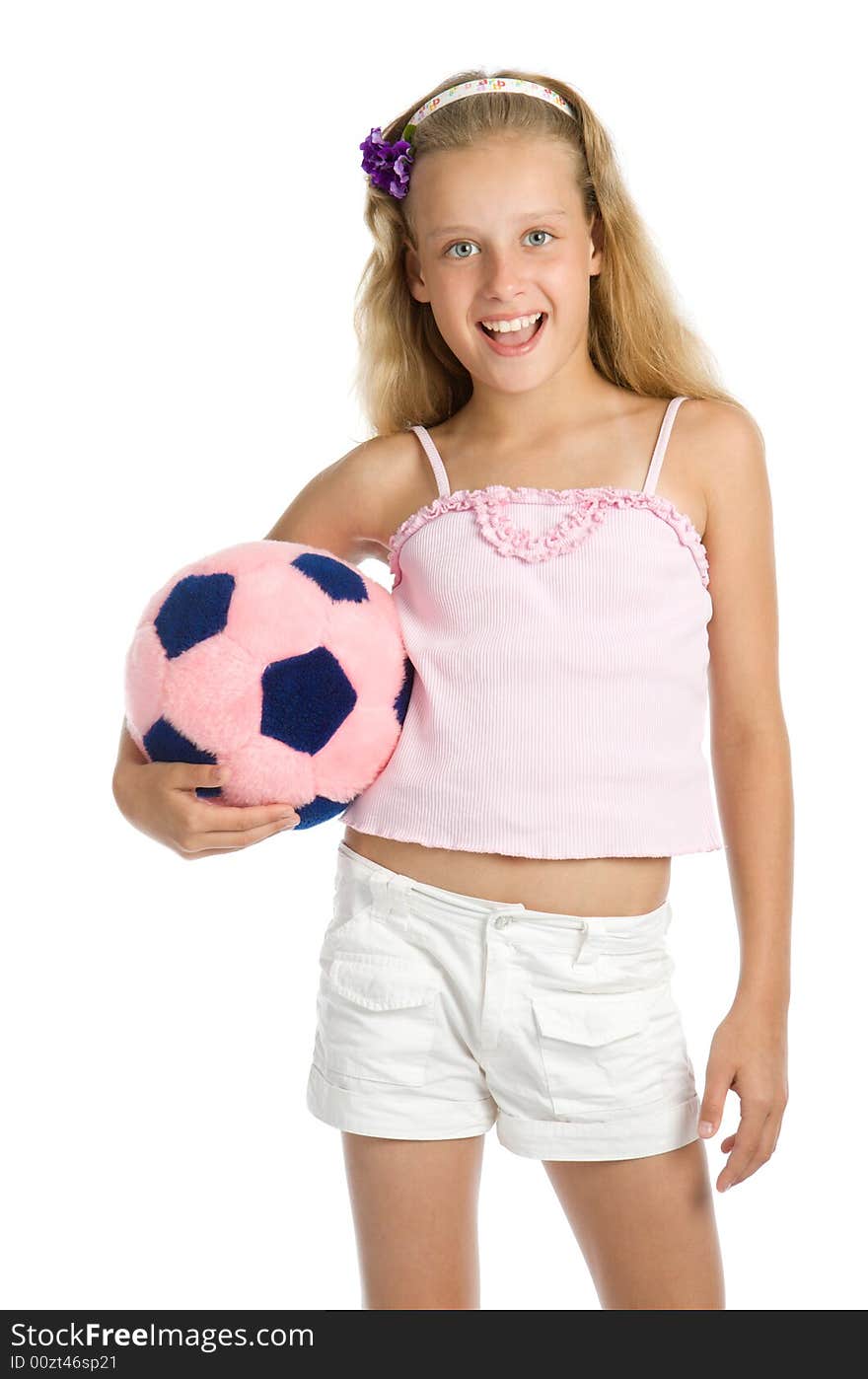 Young Pretty Girl With Toy Soccer Ball