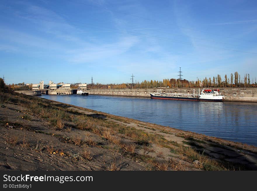 River navigable channel autumn evening daytime