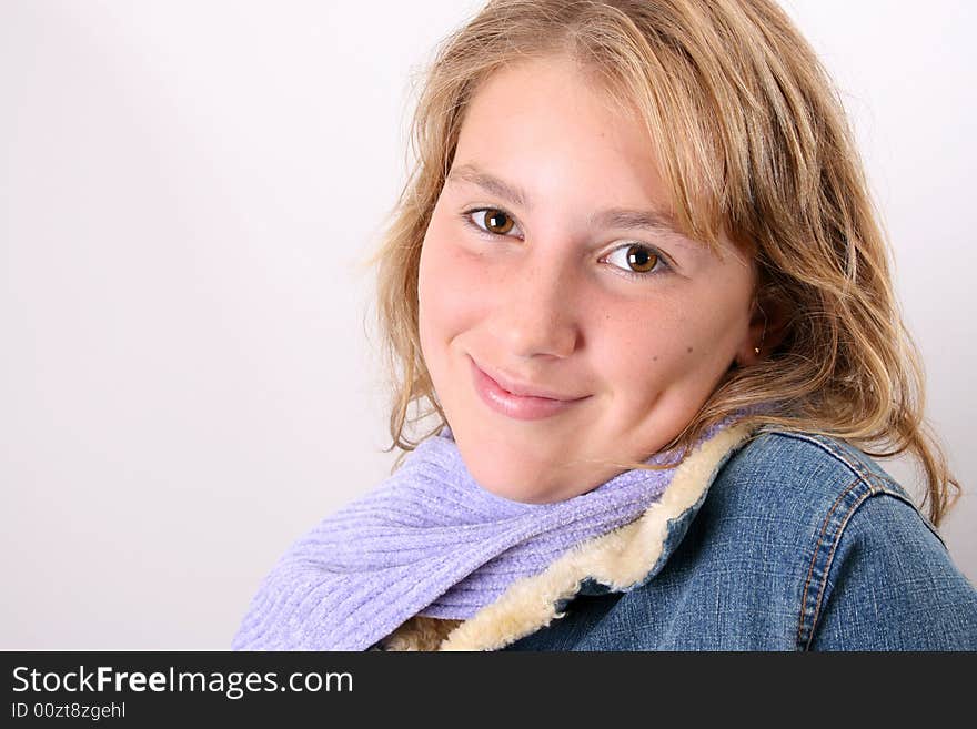 Teenage female model on a white background. Teenage female model on a white background