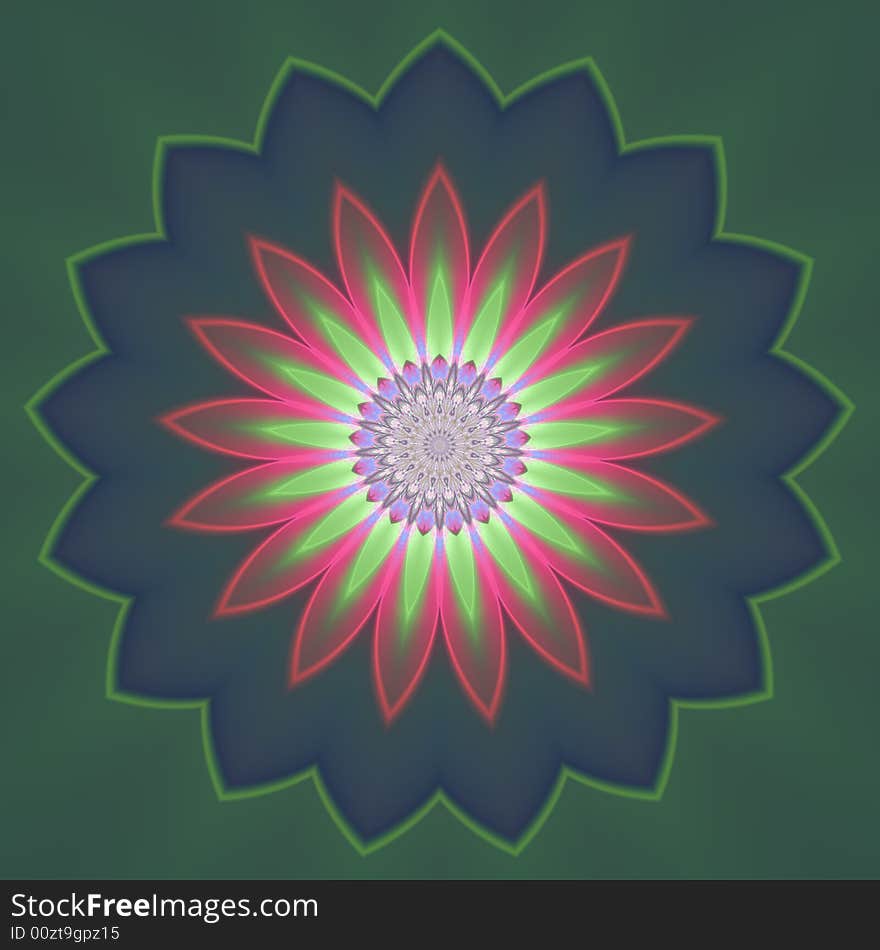 Computer-generated multicolored abstract flower