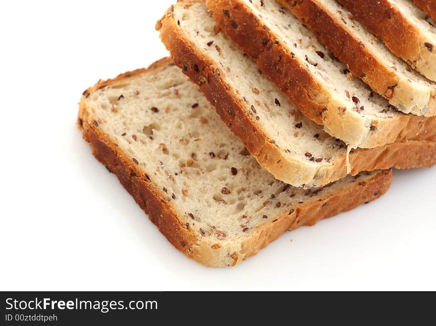 Sliced bread on white background