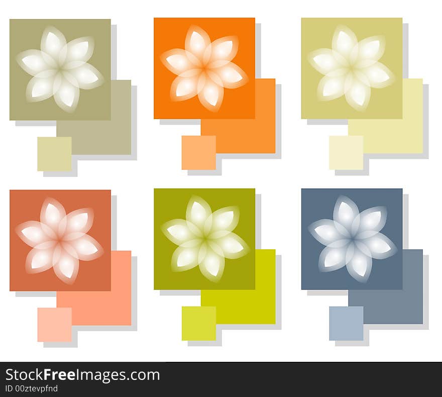 An illustration featuring your choice of simple coloured, layered square tiles with white flower designs. An illustration featuring your choice of simple coloured, layered square tiles with white flower designs