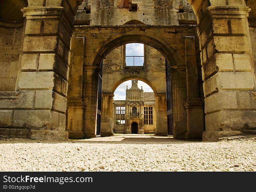 The arched approach to the remains of an Elizabethan mansion. The arched approach to the remains of an Elizabethan mansion