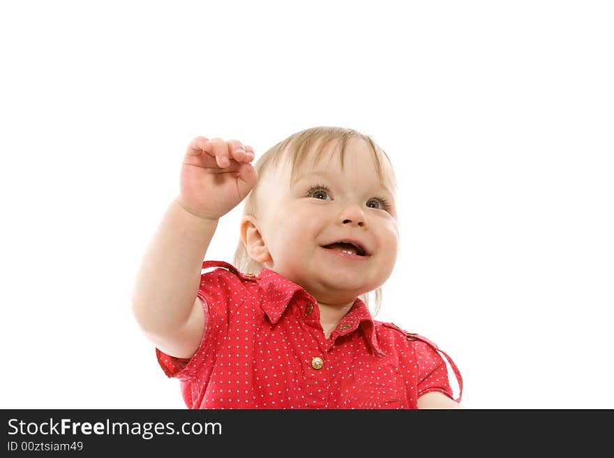 Sweet happy baby girl on white background