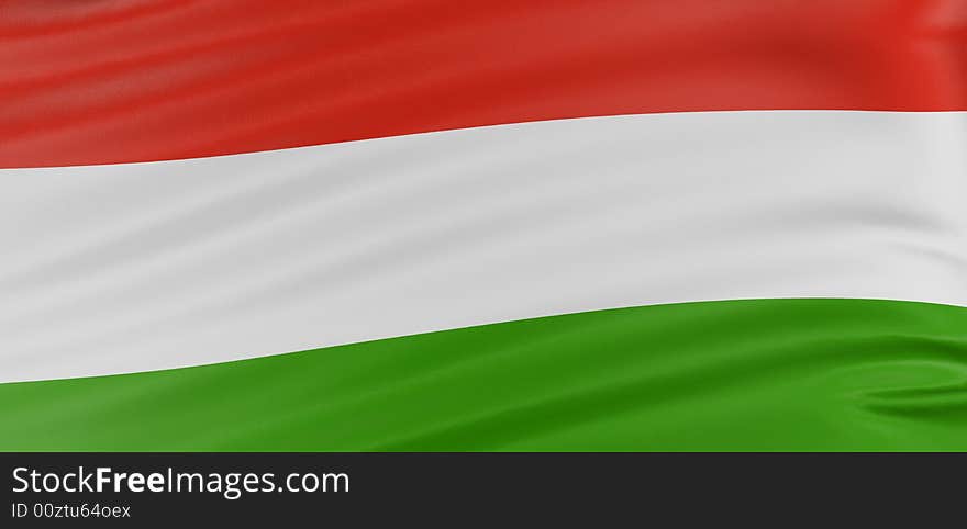 3D Hungarian flag with fabric surface texture. White background.