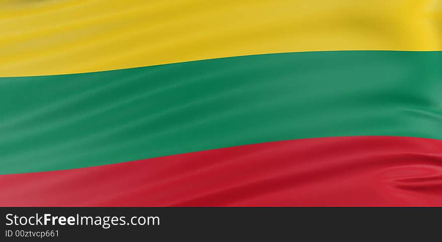 3D Lithuanian flag with fabric surface texture. White background.