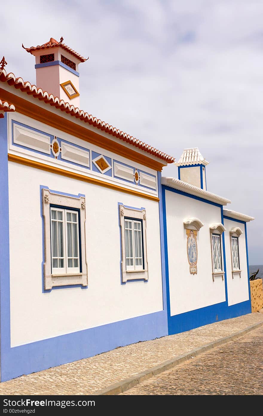 Architecture detail of typical house in ericeira - small village in portugal coastline