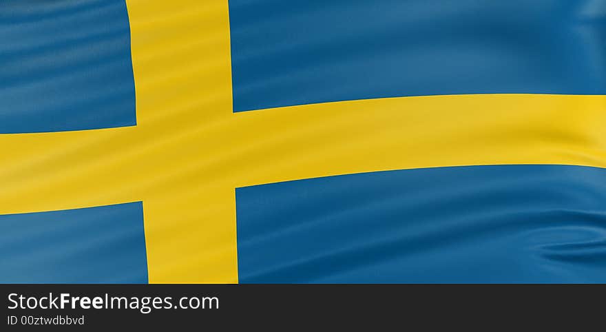 3D Swedish flag with fabric surface texture. White background.