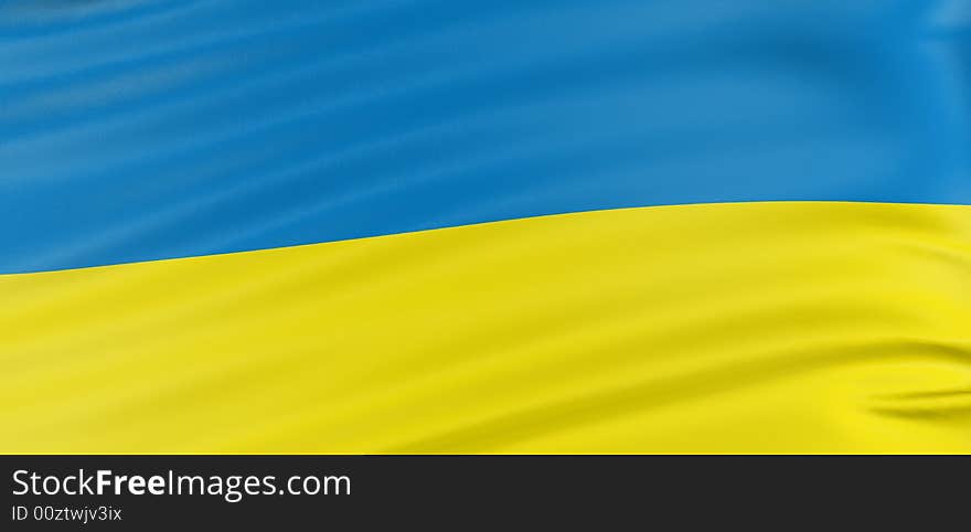 3D Ukrainian flag with fabric surface texture. White background.
