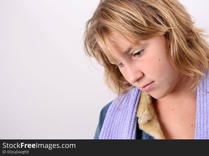 Teenage female model on a white background. Teenage female model on a white background