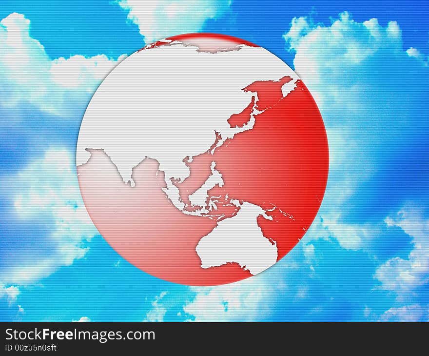 Image of globe with clouds in background.