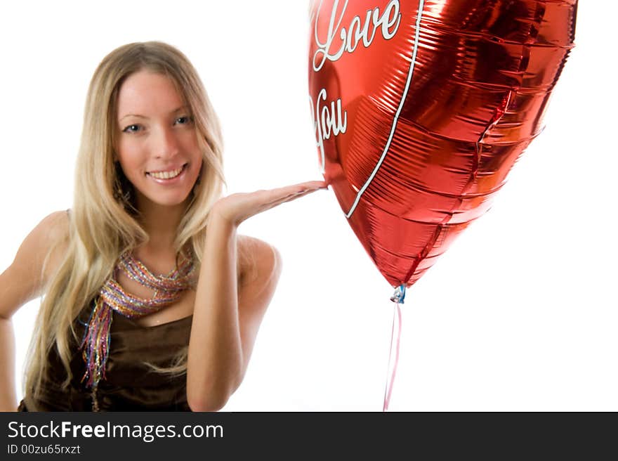 Beautiful Fashion Woman  With A Red Party Balloon.