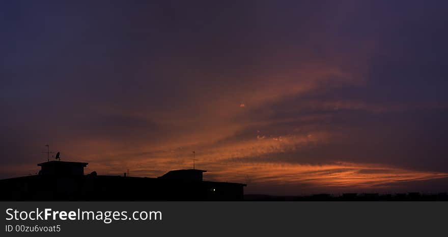 A city in a red sea at the sunset. A city in a red sea at the sunset