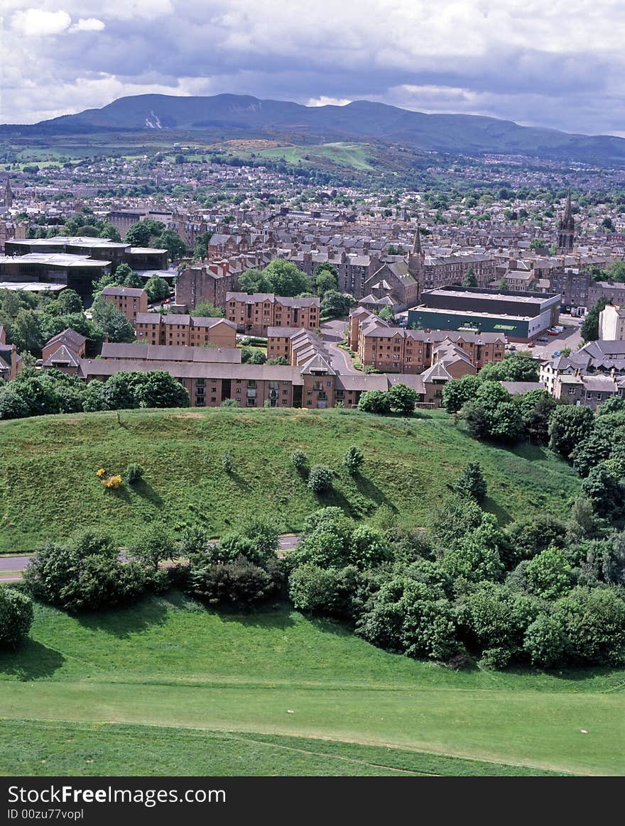 View of southern part of Edinburgh in summer,looking towards the Pentland Hills,from Holyrood Park. View of southern part of Edinburgh in summer,looking towards the Pentland Hills,from Holyrood Park.