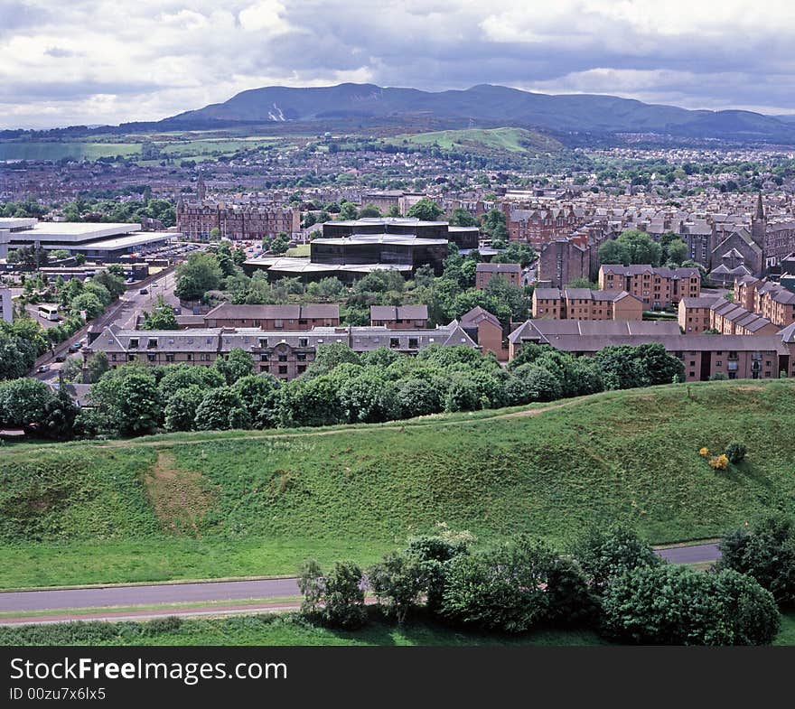 View of southern part of Edinburgh in summer,looking towards the Pentland Hills,from Holyrood Park. View of southern part of Edinburgh in summer,looking towards the Pentland Hills,from Holyrood Park.