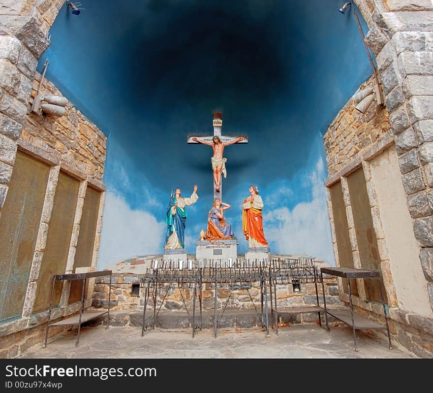 Station of the cross at small grotto in the Bronx, NY